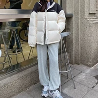 female new loose warm streetwear fashion bubble coat winter jacket women short korean loose spliced color contrast bread clothes