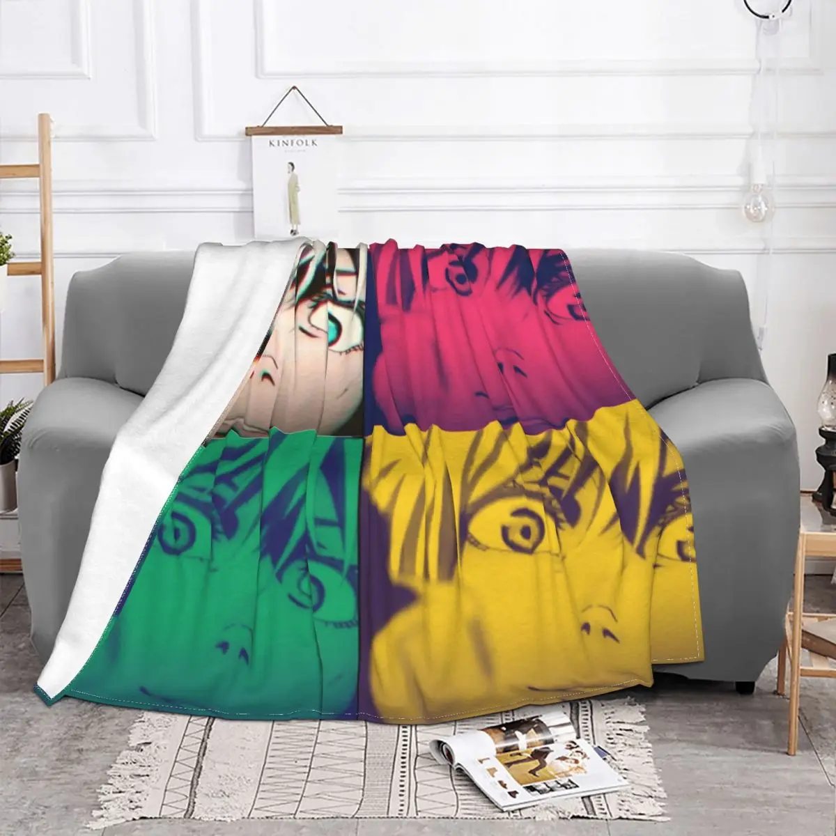 

Плед Gojo Satoru с коллажем манга, одеяло в шотландскую клетку, красочное легкое покрывало для постельного белья, тонкое плюшевое одеяло для спальни