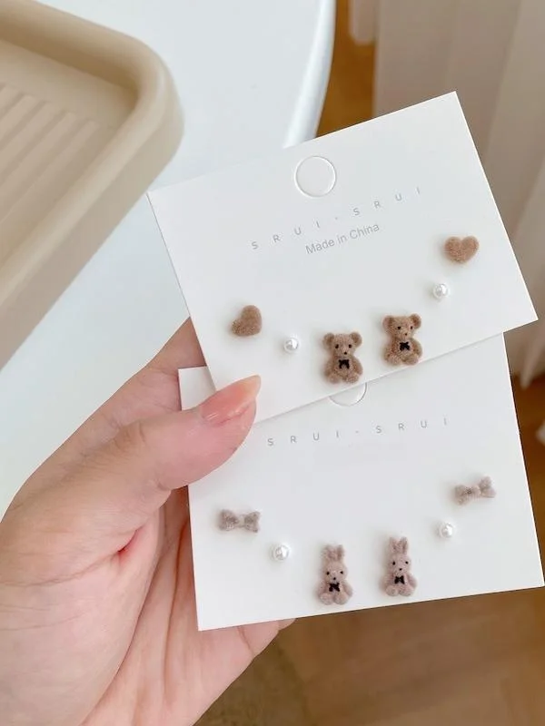 Осень и зима S925 Серебряные иглы Симпатичные флокированные серьги-гвоздики с