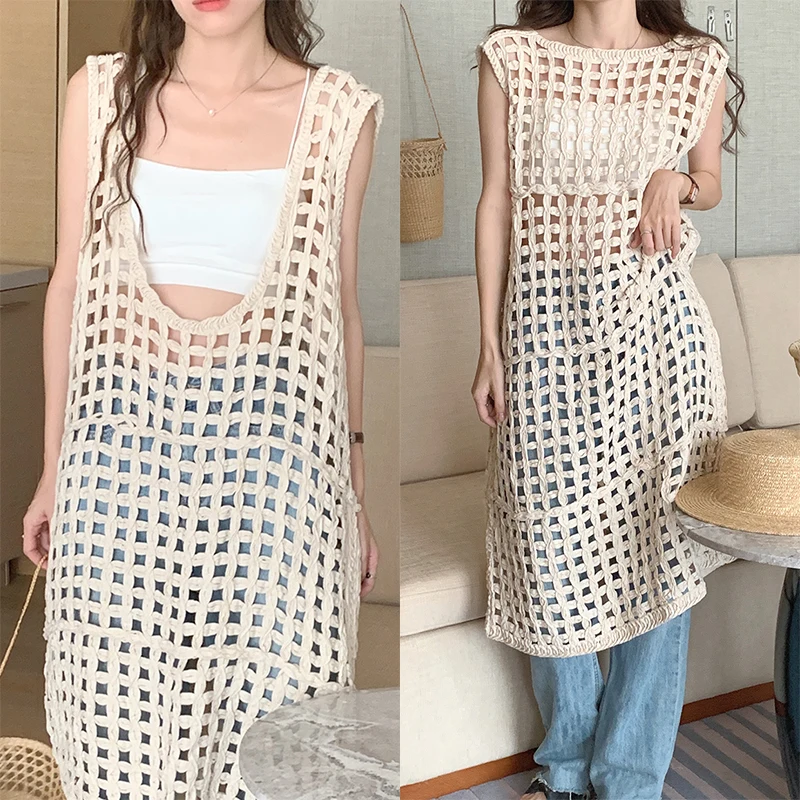 

Женское летнее трикотажное платье-майка с круглым вырезом и открытой спиной