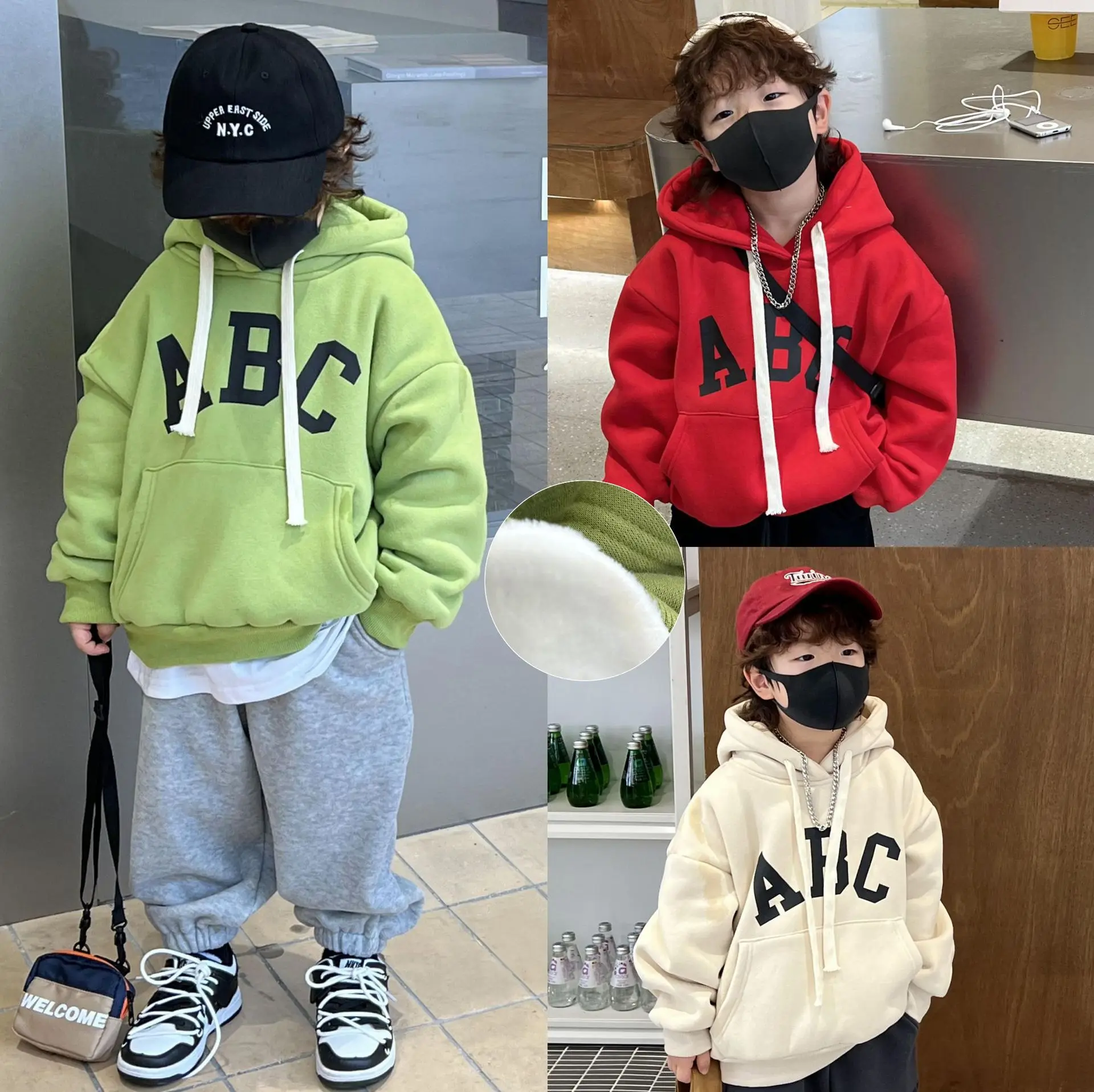 

Детский свитшот, новинка зимы 2022, для мальчиков и девочек, утепленный плюшевый топ с капюшоном и надписью, трендовый