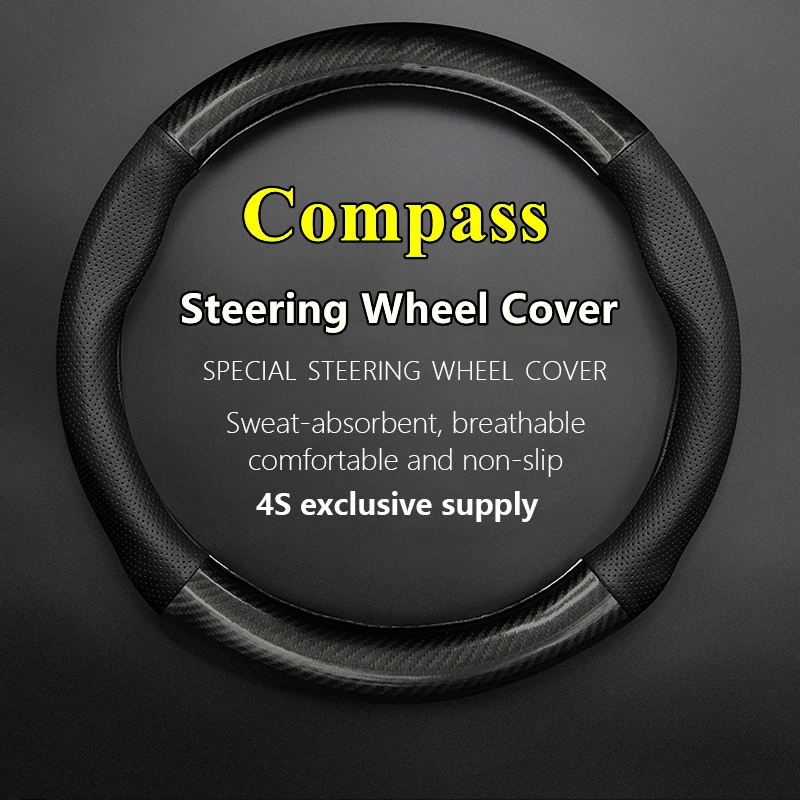 

Leather Carbon Fiber Car Steering Wheel Cover For Jeep Compass 200T 2017 2019 2020 2021 Manual Automatic Auto Home 4×4 4WD