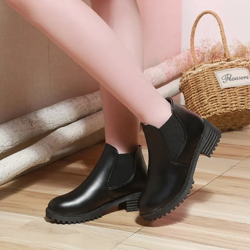 Women Ankle Boots Autumn New Woman Fashion British Style Black Casual PU Dress Shoes Female Motorcycle