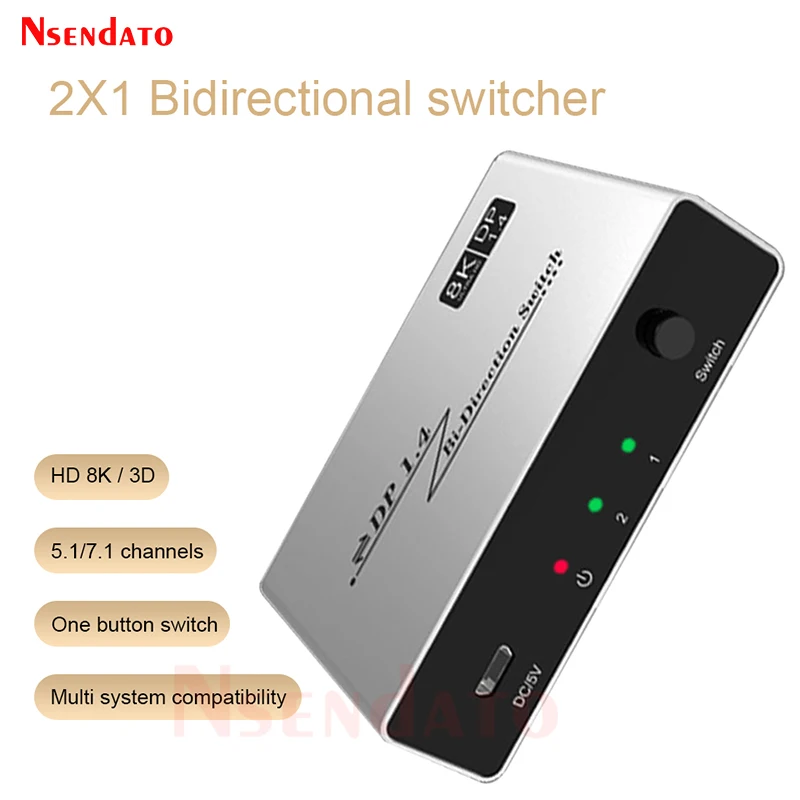 

Switch Dual Displayport 8k 60Hz 4K 120Hz DP Bi-Direction Switch Splitter 2x1 1x2 2 in 1 out Extension Displayport DP Switcher