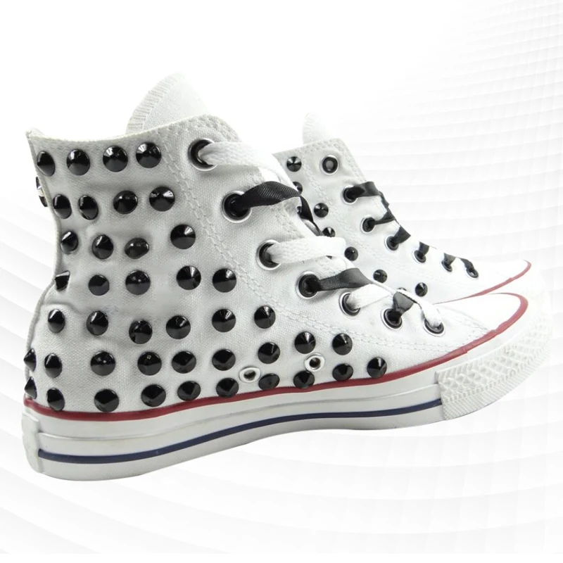 

Black and white rivets contrast color canvas shoes, classic high-top men's and women's casual sports shoes street shoes 35-46