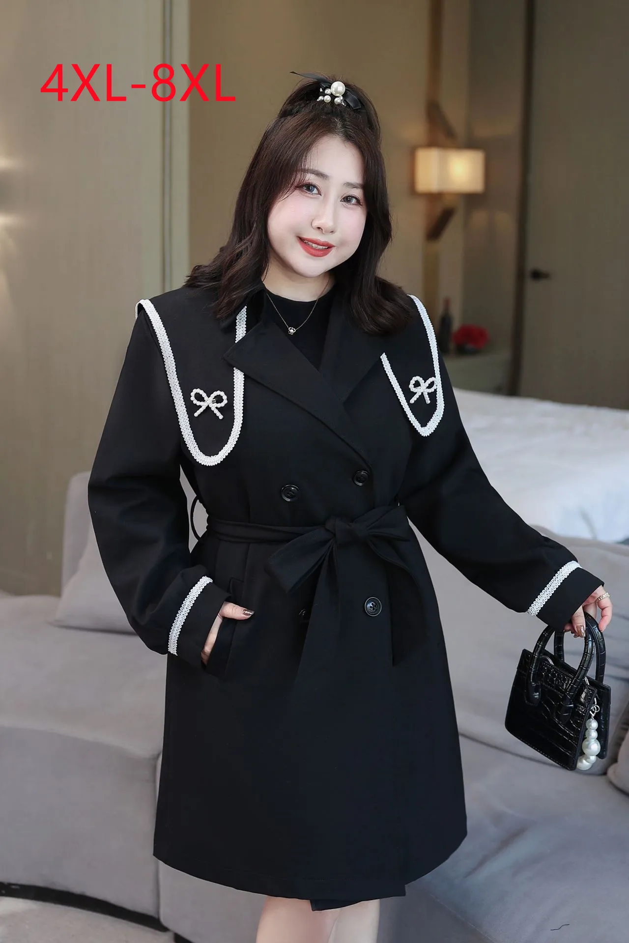 New 2022 Ladies Spring Autumn Plus Size Tops For Women Large Size Long Sleeve V-neck black Overcoat Coat 4XL 5XL 6XL 7XL 8XL