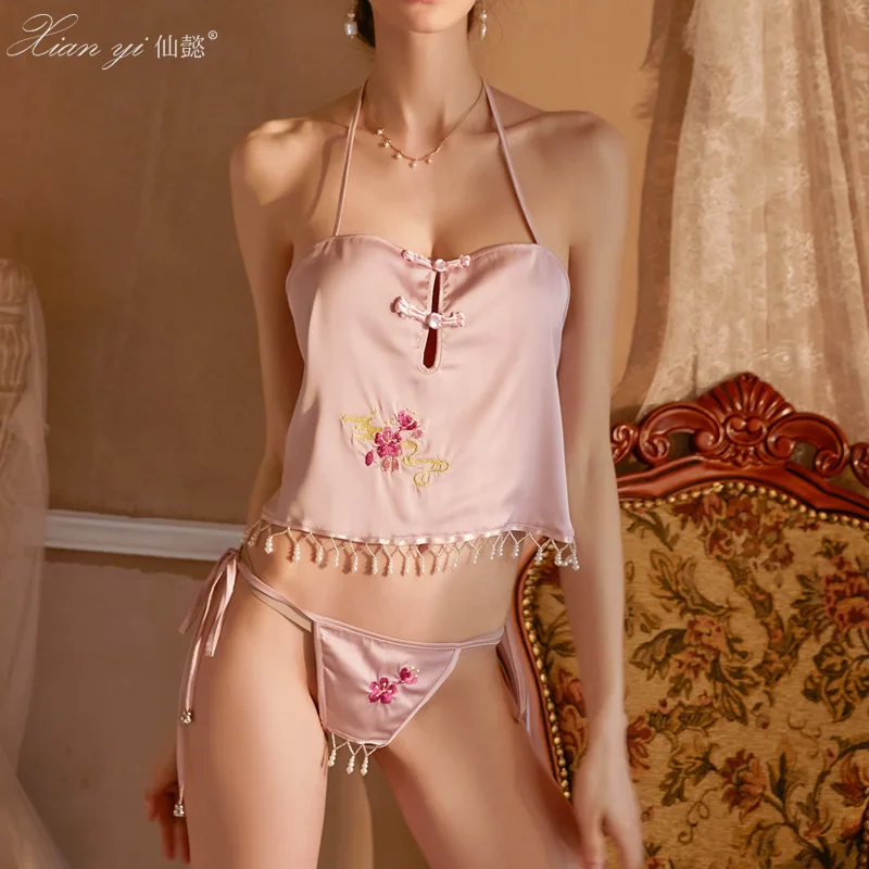 

Erotic Lingerie Ladies Sexy Retro Embroidered Abdominal Strap Thin Pajamas Uniform Set Sexy Lingerie for Women Erotic