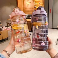 2 liters portable sports water bottle with straw large capacity water bottles fitness cup summer cold water jug with time marker