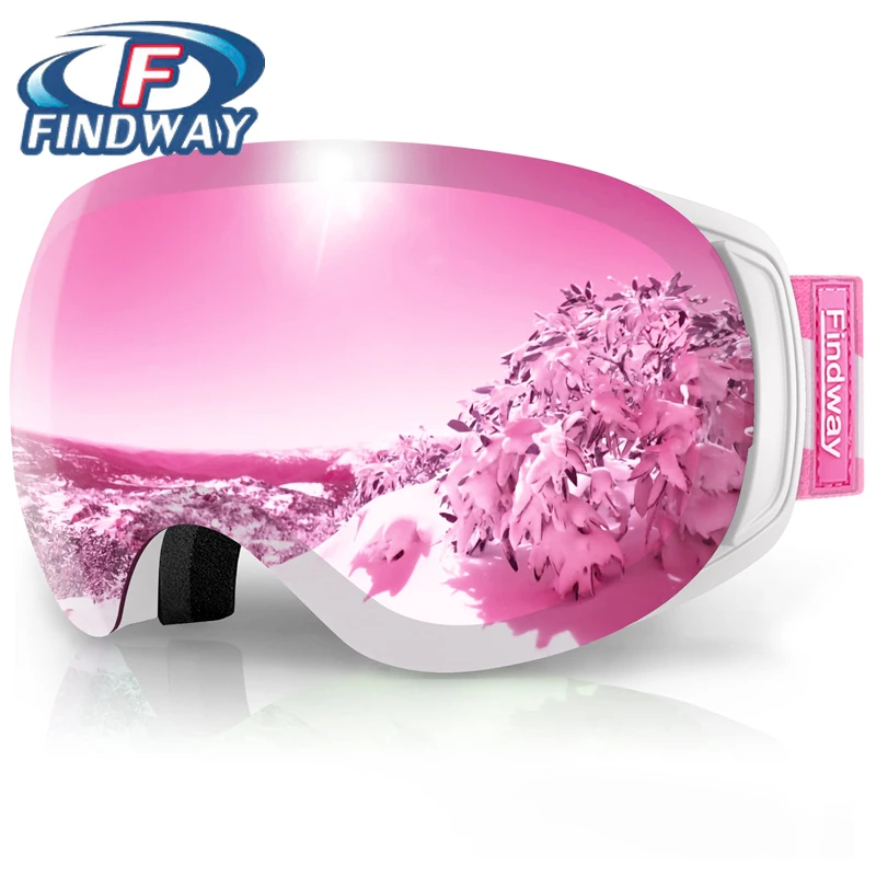 

Findway Ski Goggles Pro 100% UV 400 Protection-Interchangeable Lens,Anti Fog Over Glasses Snowboard Goggles for Women & Men