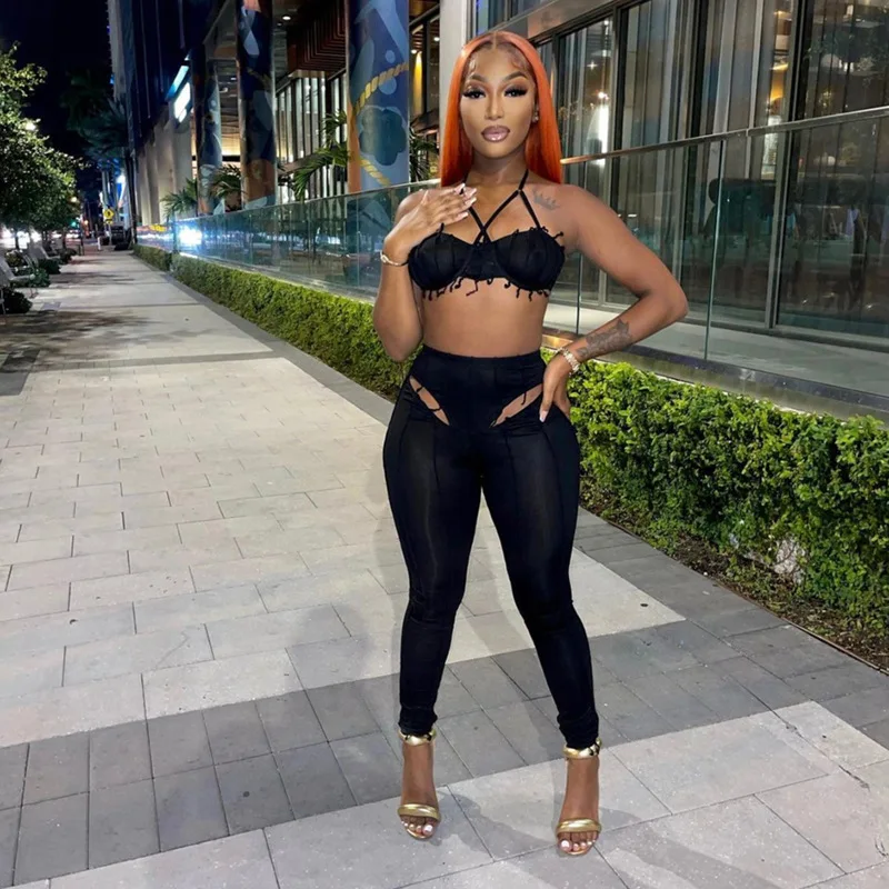 

Women Summer Outfits Sexy Cut Out Sling Backless Crop Top + Leggings Club Shinny Sets Tracksuit Women y2k Pleated 2 Piece Set