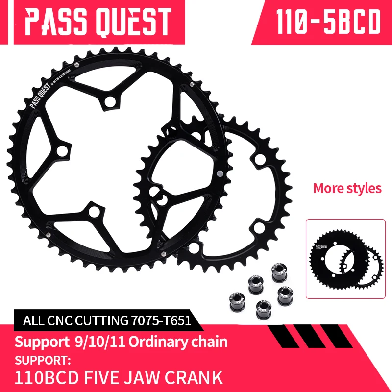 

PASS QUEST 110BCD Road Bike Accessories Crankset 46T-33T/48T-35T/50T-34T/52T-36T/53T-39T/54T-40T For 110x4 2X Five Claw Crank