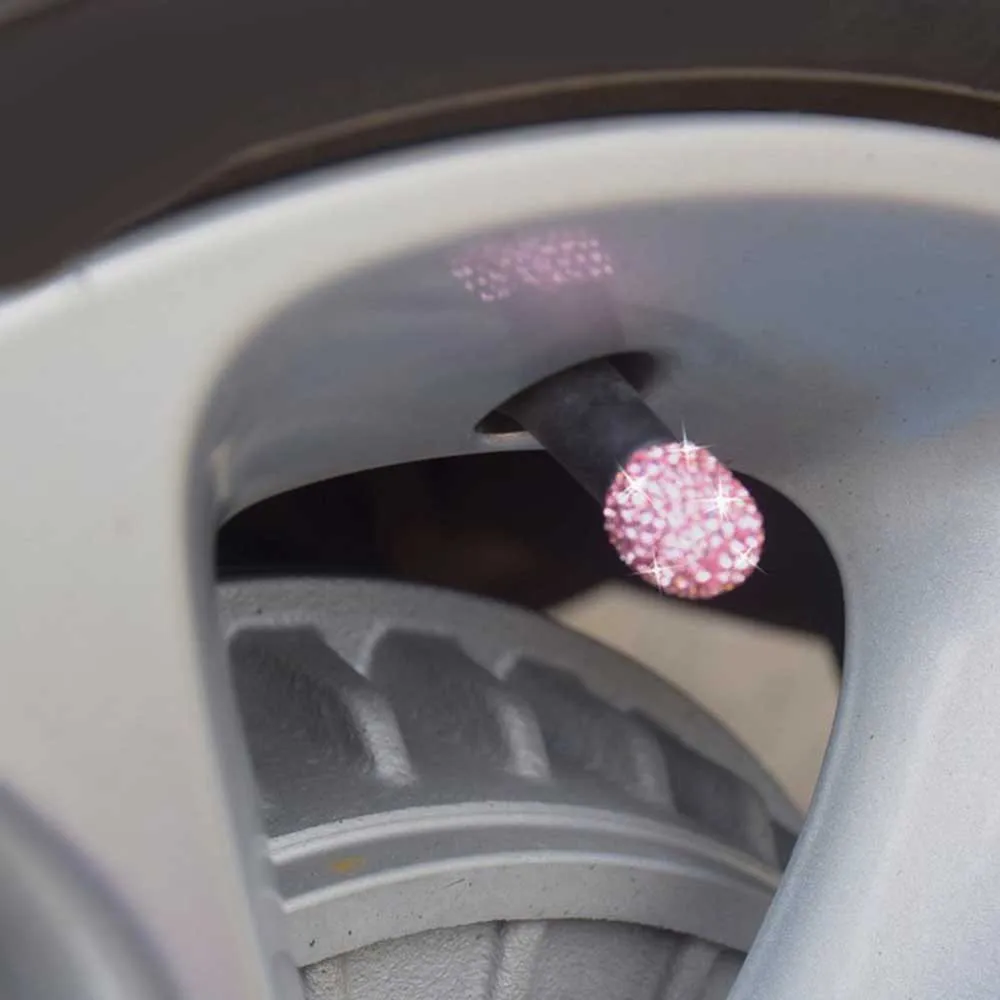 

Air Valve Cap Anti-rust Cap Clay + Rhinestone Dust-Proof Pink Set Tire