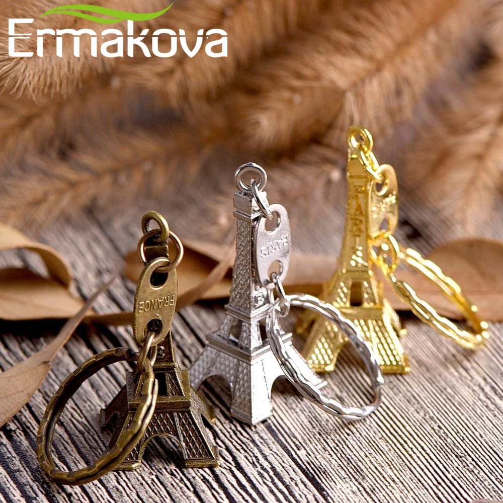 

ERMAKOVA 15 Pcs/Set 3D Eiffel Tower Keychain French Souvenir Keyring Tower Figurine Key Chain Party Decoration Key Ring Gift