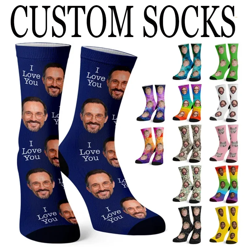 

Customized Socks With Print Personalized Gift Cat Dog Pet Face Photo Funny Couple Cute Novelty Birthday Halloween Christmas
