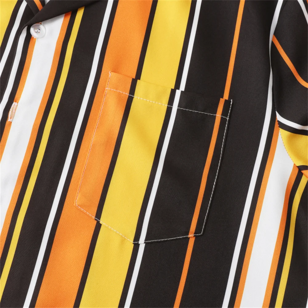 Hawaiian Striped Men's Shirt 2022 New Summer Short Sleeve Top Men Pocket Vintage Print Beach Blouses Fashion Male Clothes