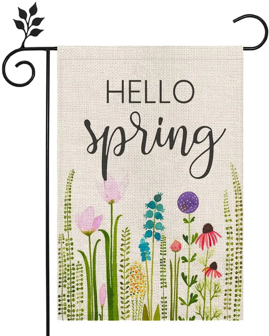 

Hello Spring Floral Garden Flag 12×18 Inch Small Vertical Double Sided Seasonal Outside Décor for Yard Farmhouse