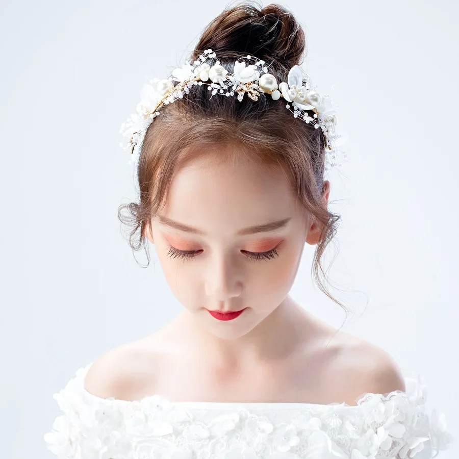 Baby Girl Crown 2021 Princess Sweet Flower Beading Patchwork Headdress with Earrings Wedding Birthday Headpiece Hair Wreath