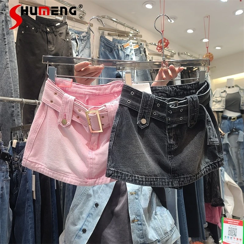 

Fashion New Sexy Hot Girl Denim Mini Skirt Women's Summer Anti-Exposure Slimming A- Line Short Pantskirt Hip Skirt Faldas