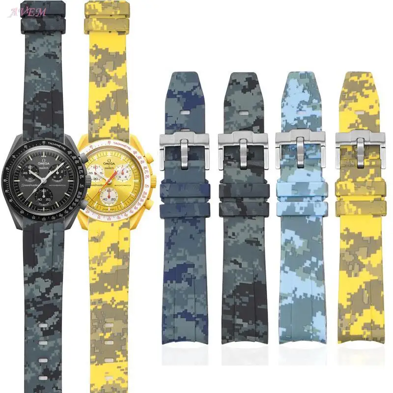 

Ремешок Камуфляжный для часов Omega MoonSwatch, силиконовый резиновый водонепроницаемый спортивный браслет с изогнутым концом для мужчин и женщин, аксессуары для часов, 20 мм
