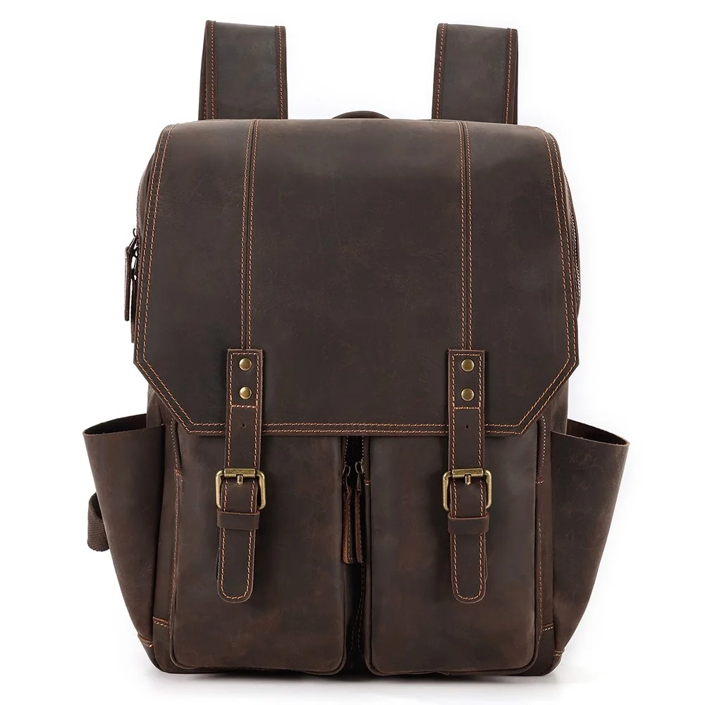 

Crazy Horse Leather Mans Backpack Large Capacity 15.6" Laptop Rucksack Casula School Bags Cowhide Male Travel Daypack