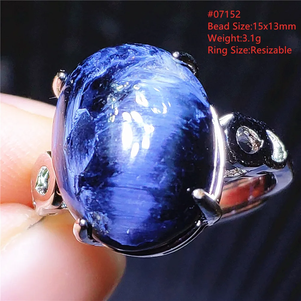 

Genuine Natural Pietersite Blue Adjustable Ring 16.7/13mm Chatoyant Namibia Woman Men 925 Sterling Silver AAAAA