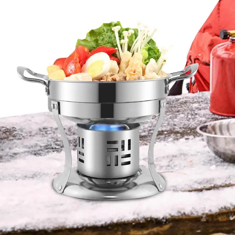 

Stainless Steel Shabu Hot Pot Outdoor Hot Pot Camping Stove with Pot and Lid Portable Camping Stove for Outdoor Hiking Picnic