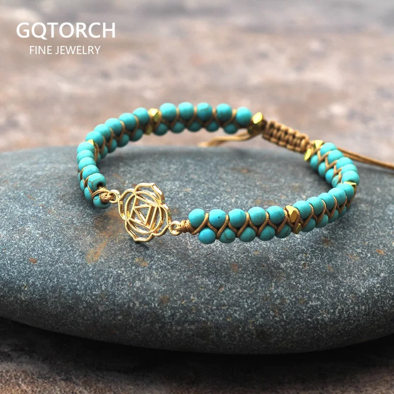 

Женский двухслойный браслет из бирюзы, браслет ручной работы с бусинами и натуральным камнем для йоги