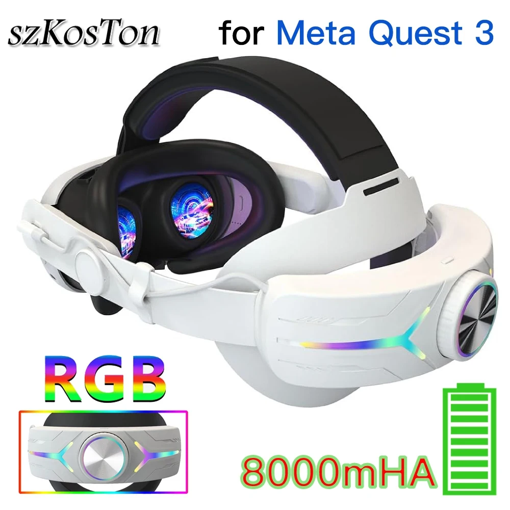 

RGB Adjustable Head Strap for Meta Quest 3 Reduce Pressure VR Elite Strap Built-in 8000mAh Battery for Meta Quest 3 Accessories