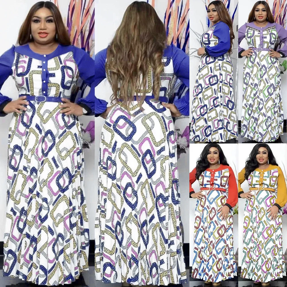 

African Dashiki Print Dress Abaya Belt Ramadan Eid Mubarak Muslim Arab Long Kaftans Vestidos Robe Djellaba Femme Islam Prayer