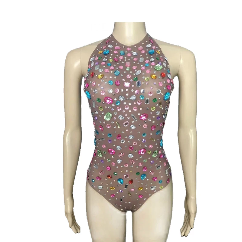 

Стразы, сексуальное многоцветное мигающее боди, костюм на день рождения, выпускной, для диджея, для ночного клуба, вечеринки, для вечернего шоу