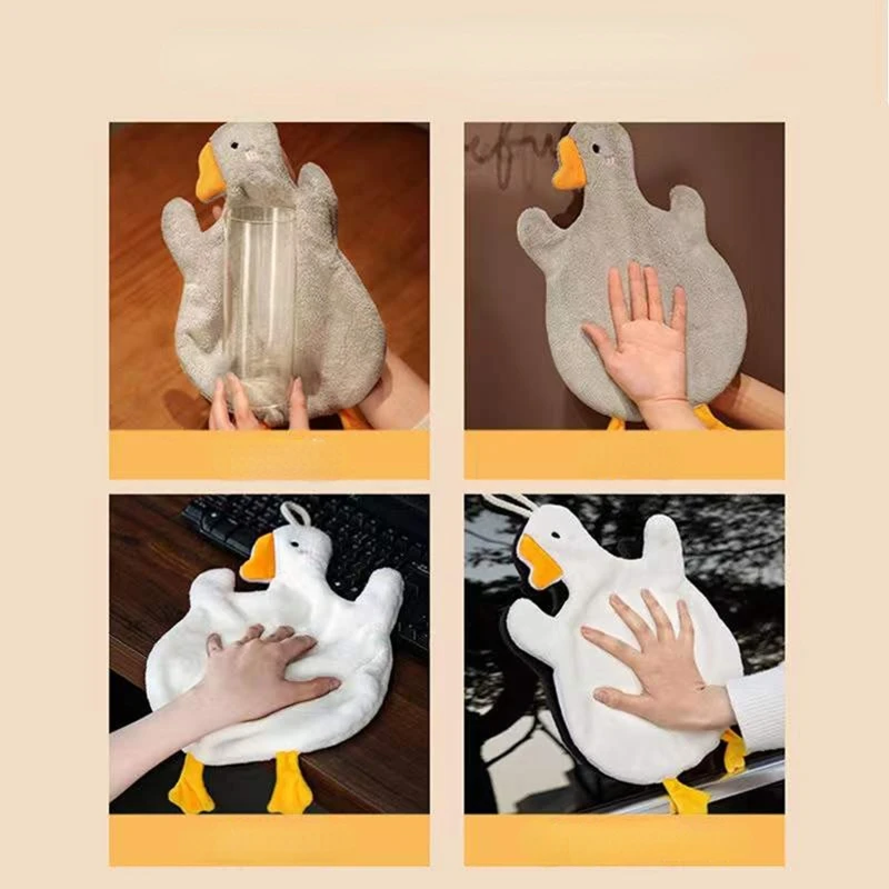 

1PCS Cartoon Big White Goose Wipes Hand Towel Coral Fleece Absorbent Wall Mountable Towels Soft And Cute Children's Handkerchief