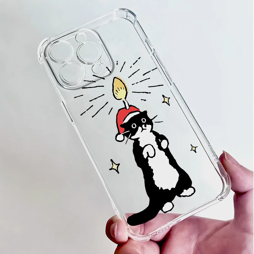 Фото Для iPhone 17 16 15 14 13 12 11 Pro Xs Max Air 16e 7 8 6 6s Plus XR SE 2020 2022 Чехол Рождественский кот Силиконовый противоударный чехол №2