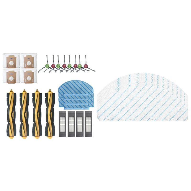 

2 Set Vacuum Cleaner Accessories: 1 Set Main Brush Side Brush Filter Dust Bag & 1 Set Disposable Mop Pads