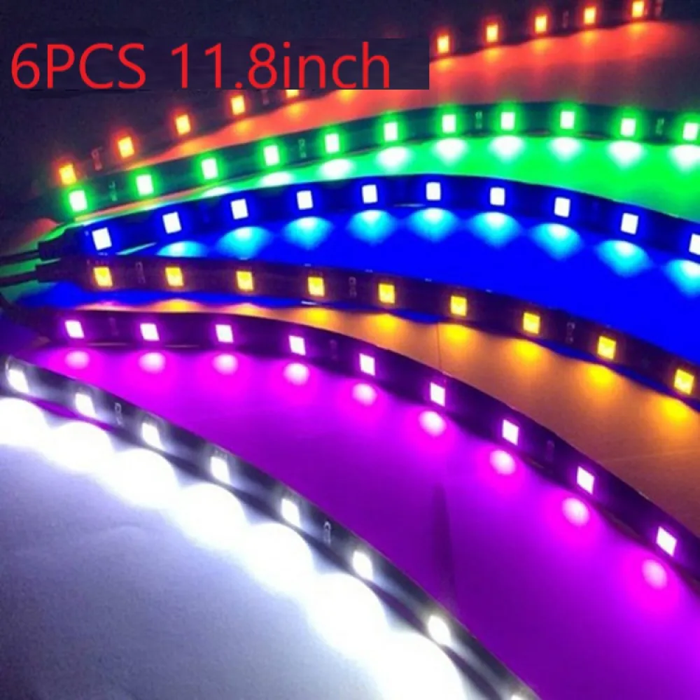 

6pcs 30cm/11.8inch LED Strip Light Flexible 12 SMD LED Under Tube Underglow Underbody Car Motorcycle Boat Atmosphere Decorative