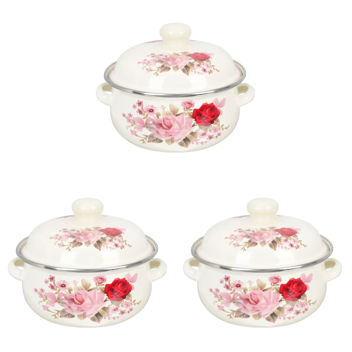 

3pcs Flat Bottom Stockpot Cooking Pot Binaural Soup Pot Cooking Utensil