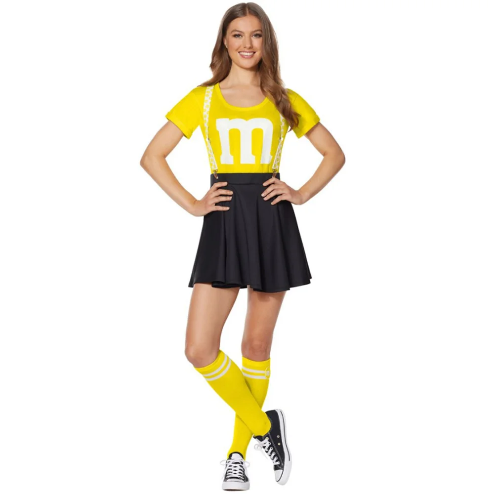 Женский костюм M&M's для взрослых, комплект для Хэллоуина, женская футболка, черная юбка, комплект с чулками для веселой вечеринки (art.: 3920daec7ba10) - 3920daec7ba10