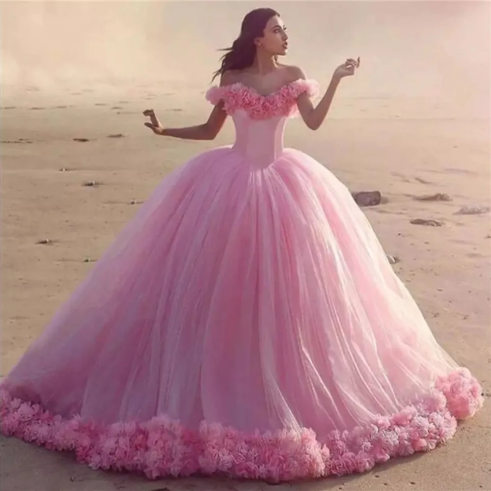 

Light Purple Puffy Ball Gown Quinceanera Dresses 2022 Sweetheart Off The Shoulder 3D Flowers Party Princess Sweet 15 Dress