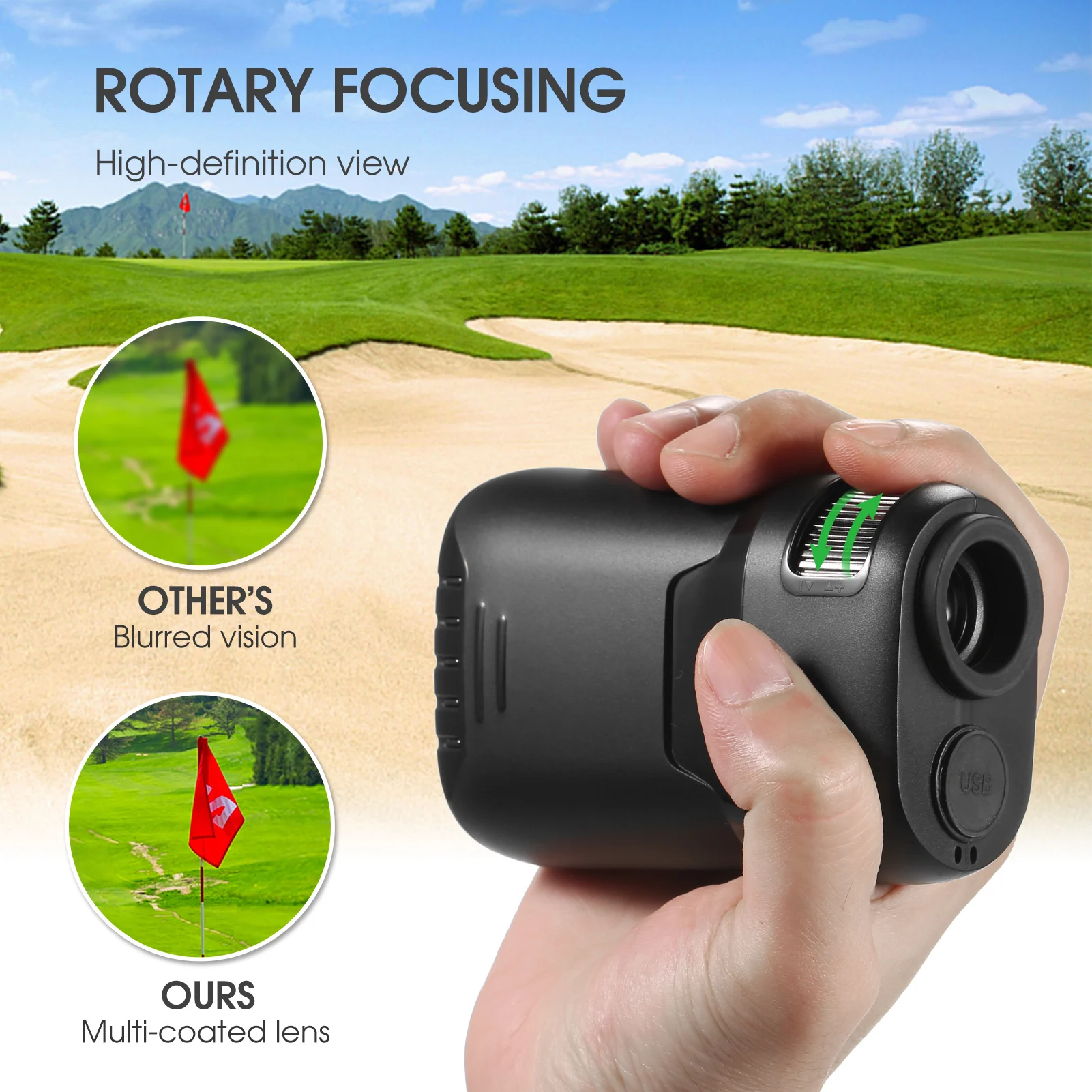 800M 1000M 1200M Golf Rangefinder 6X Magnification USB Charging Range Finder with Slope Distance Speed Meter