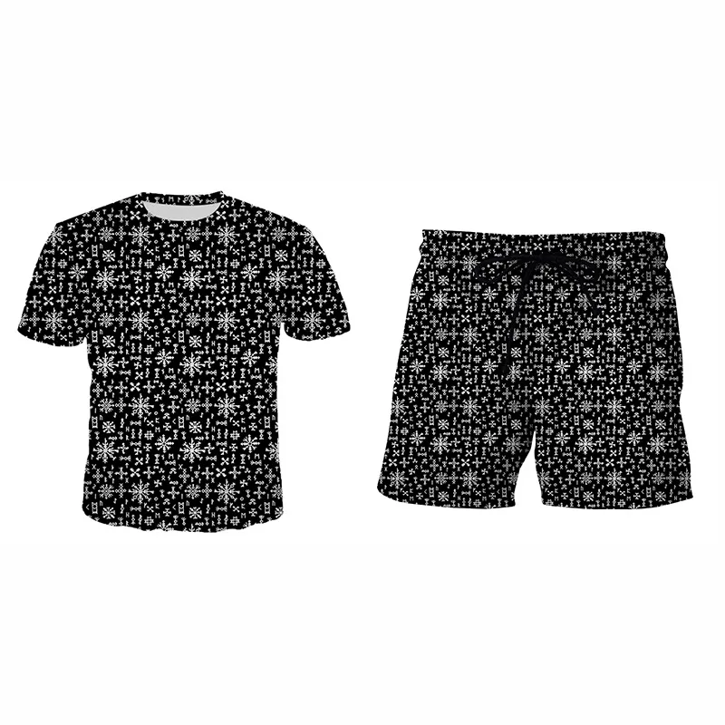 

Men's T-shirt Sets Camouflage Snowflake 3D Print Tracksuit T Shirts Shorts 2 Pieces Male Streetwear Oversized Suits Sportswear