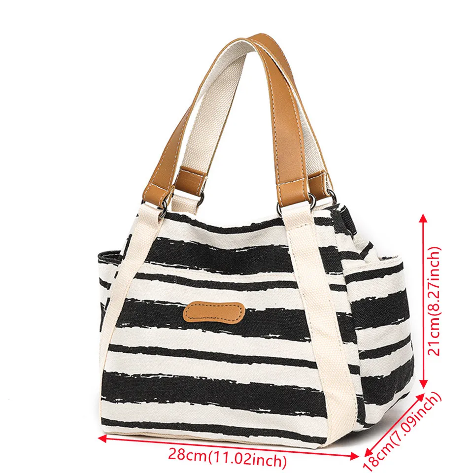 Фото Женская Холщовая Сумка через плечо и сумки, дизайнерские женские полосатые сумки с верхней ручкой, модные брендовые сумки №5