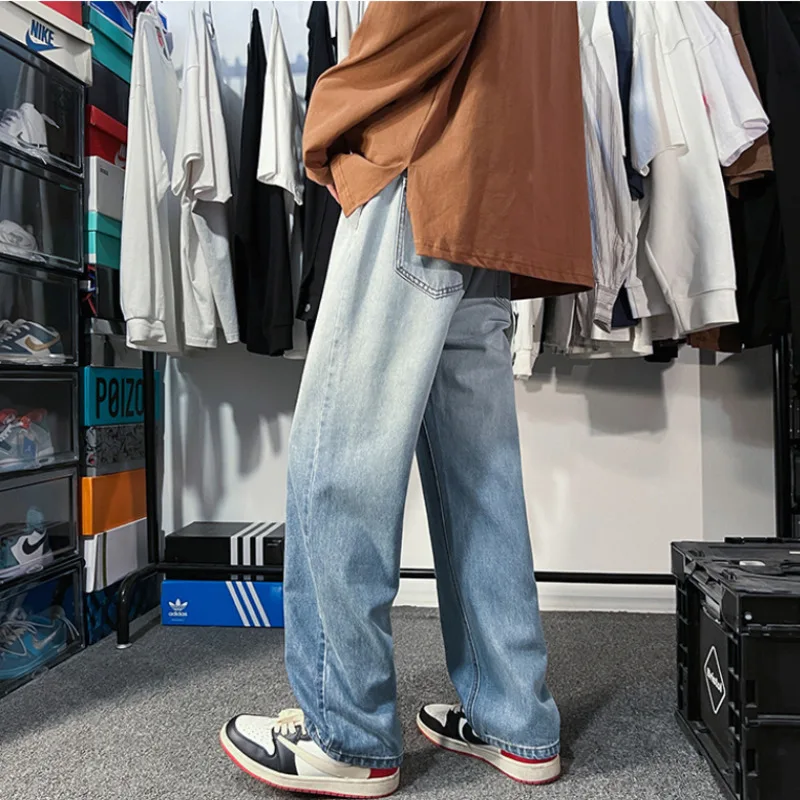 Blue Black Baggy Jeans Men Fashion Casual Straight Jeans Men Streetwear Hip Hop Loose Tie Dye Denim Pants Mens Trousers S-2XL