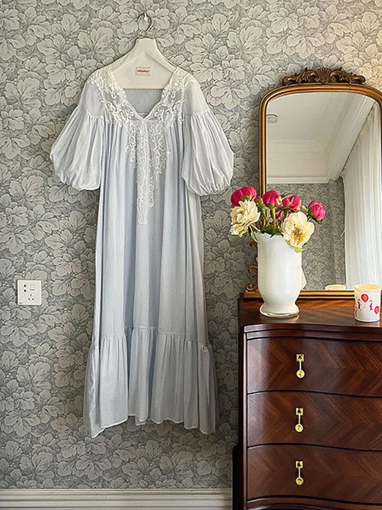 Французские белые кружевные ночнушки в стиле ретро хлопковые мягкие рубашки с