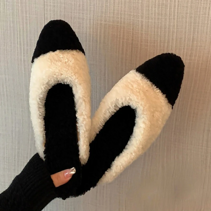 

Wool Fur Slippers Women Outdoor 2023 Autumn Winter New Korean Fashion Shoes Lady Flat Bottomed Baotou Lamb Hair Comfort Slides