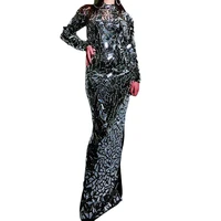 mirror reflective women long dress glistening black sequin dj singer stage dance costume birthday celebrate evening prom dress