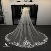 romatic 300cm wedding veil appliques bridal veils with comb chapel length one tier long veil hair accessory custom made