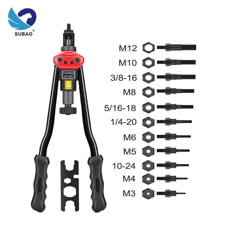 SUBAO BT607 16'' Hand Rivet Nut Guns Insert Manual Riveter Nuts Rivnut Tool Mandrels Gun for Riveting Nut M3/M4/M5/M6/M8/M10/M12