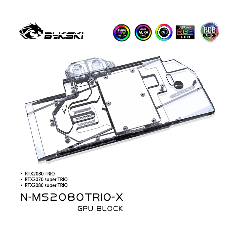 Bykski N-MS2080TRIO-X, полноэкранная видеокарта, блок водяного охлаждения, для MSI RTX2080 Gaming X TRIO