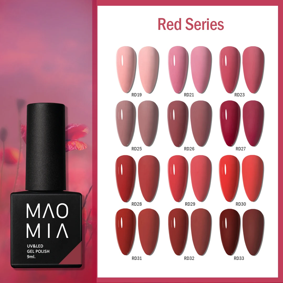 

9ml Gel Nail Polish Red Colors Series Semi Permanent Soak Off UV Led Nails Art Decoration For Manicure Varnish Base Top Coat