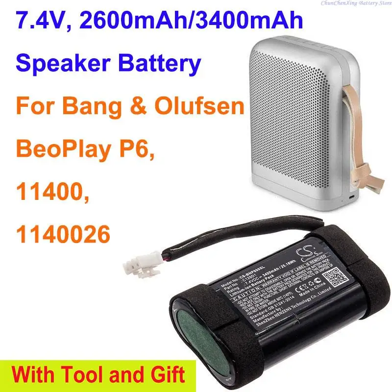 

2600mAh/3400mAh Battery 2INR19/66,C129D1 for Bang&Olufse 11400, 1140026, BeoPlay P6