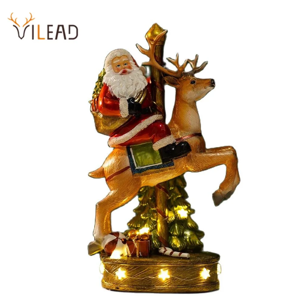 

Статуя Санта-Клауса Vilead, статуэтка, светильник, рождественские украшения, аксессуары, декоративная Праздничная книжная полка, настольный С...
